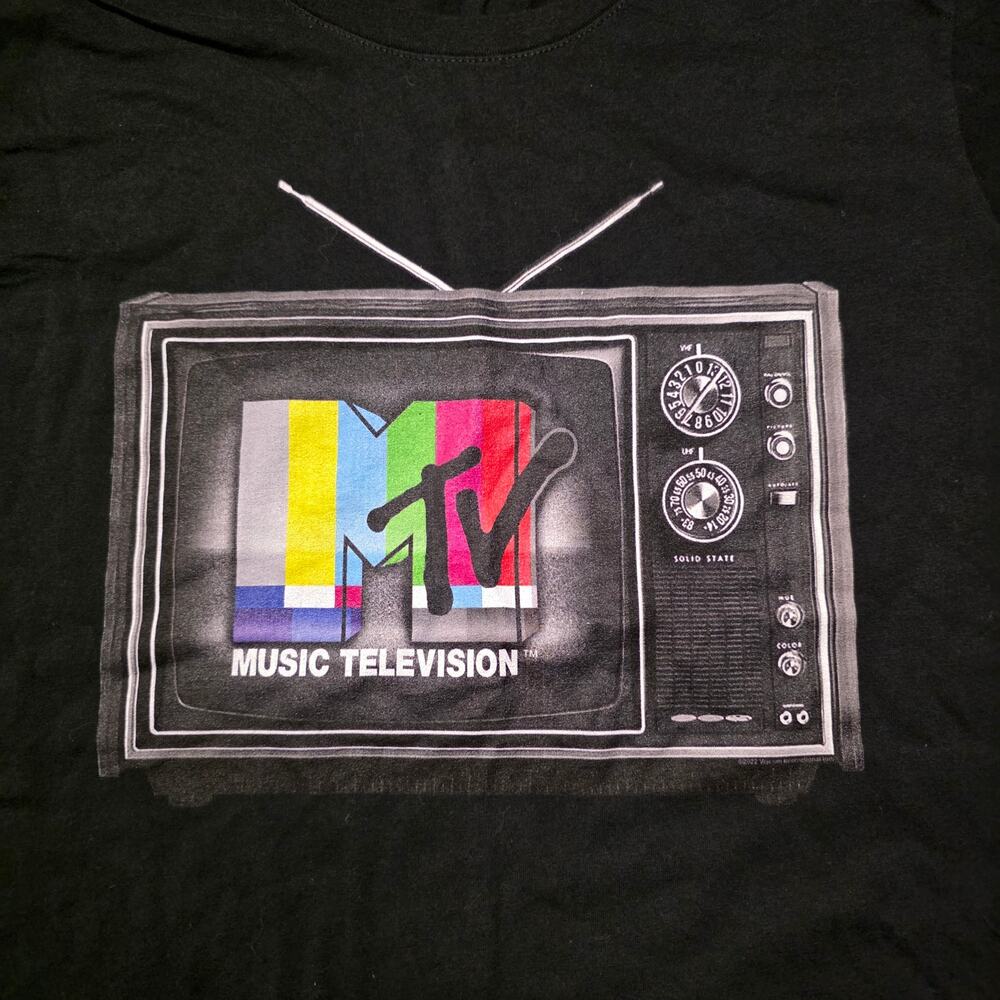 Womens XL MTV Black T-Shirt Short Sleeve Port Authority Cotton - Picture 2 of 7